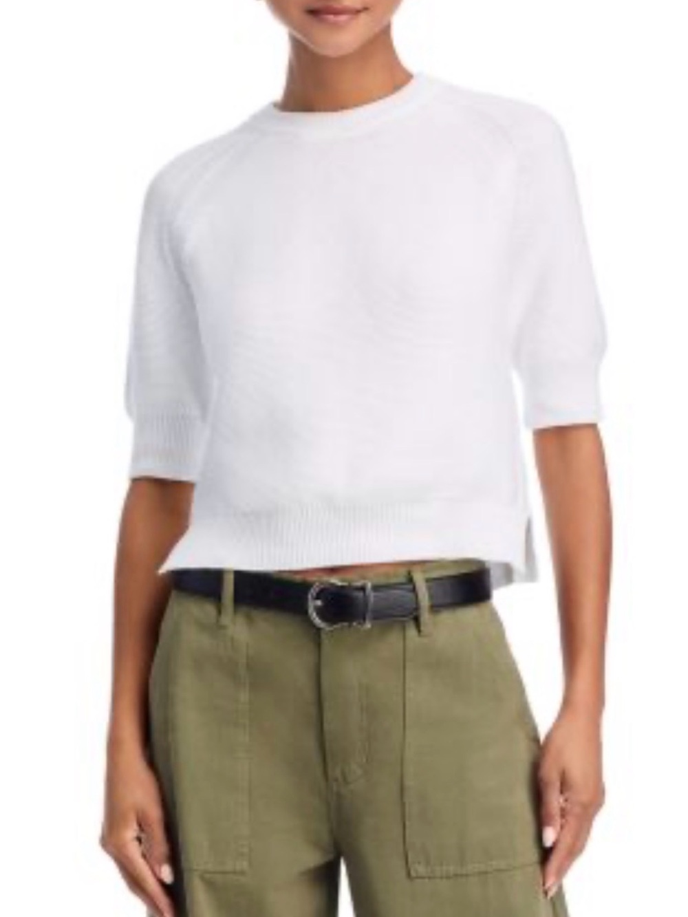 French Connection White Textured Knit Crewneck Top